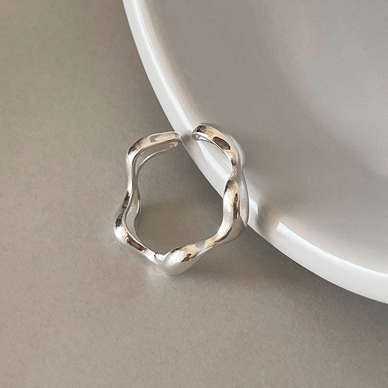 Wave-Shaped 925 Sterling Silver Open Ring - Minimalist & Adjustable