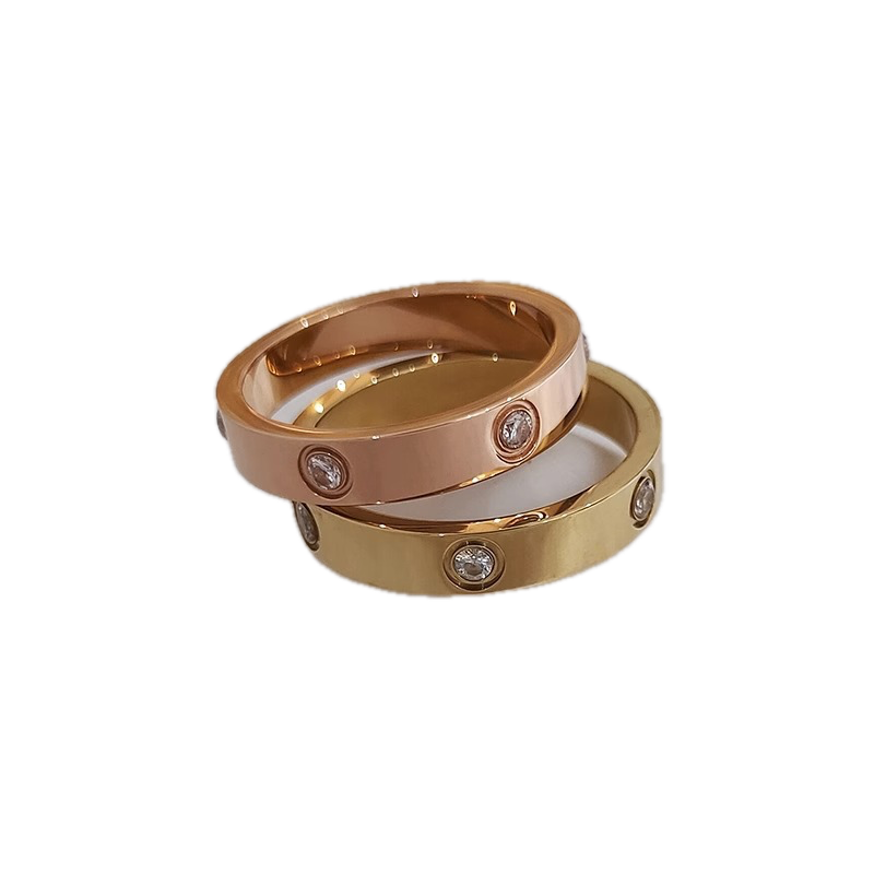 Titanium Steel Waterproof Gold Ring with Diamond Accents - Shower Safe Jewelry