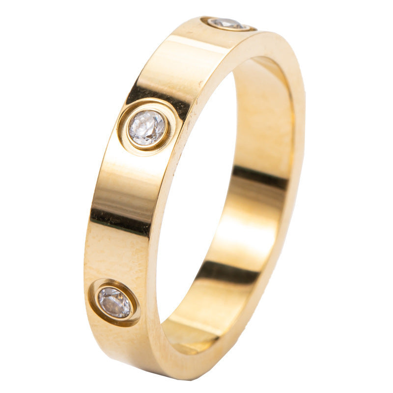 Titanium Steel Waterproof Gold Ring with Diamond Accents - Shower Safe Jewelry