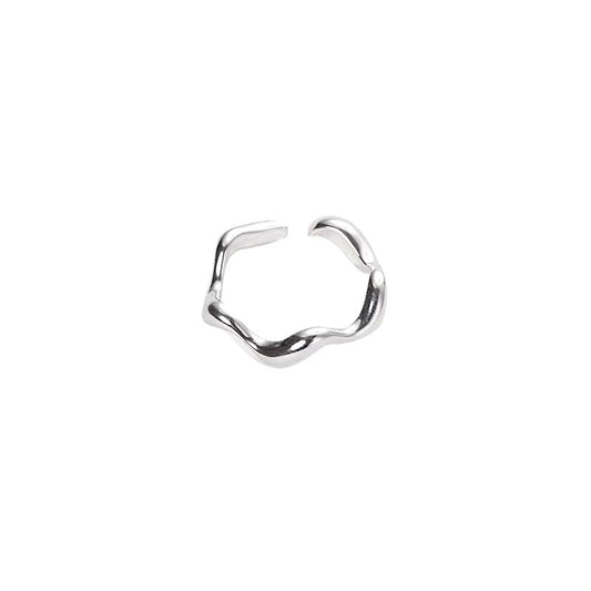 Wave-Shaped 925 Sterling Silver Open Ring - Minimalist & Adjustable